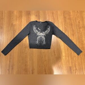 Vintage Long Sleeve Graphic Crop Top Juniors Small
